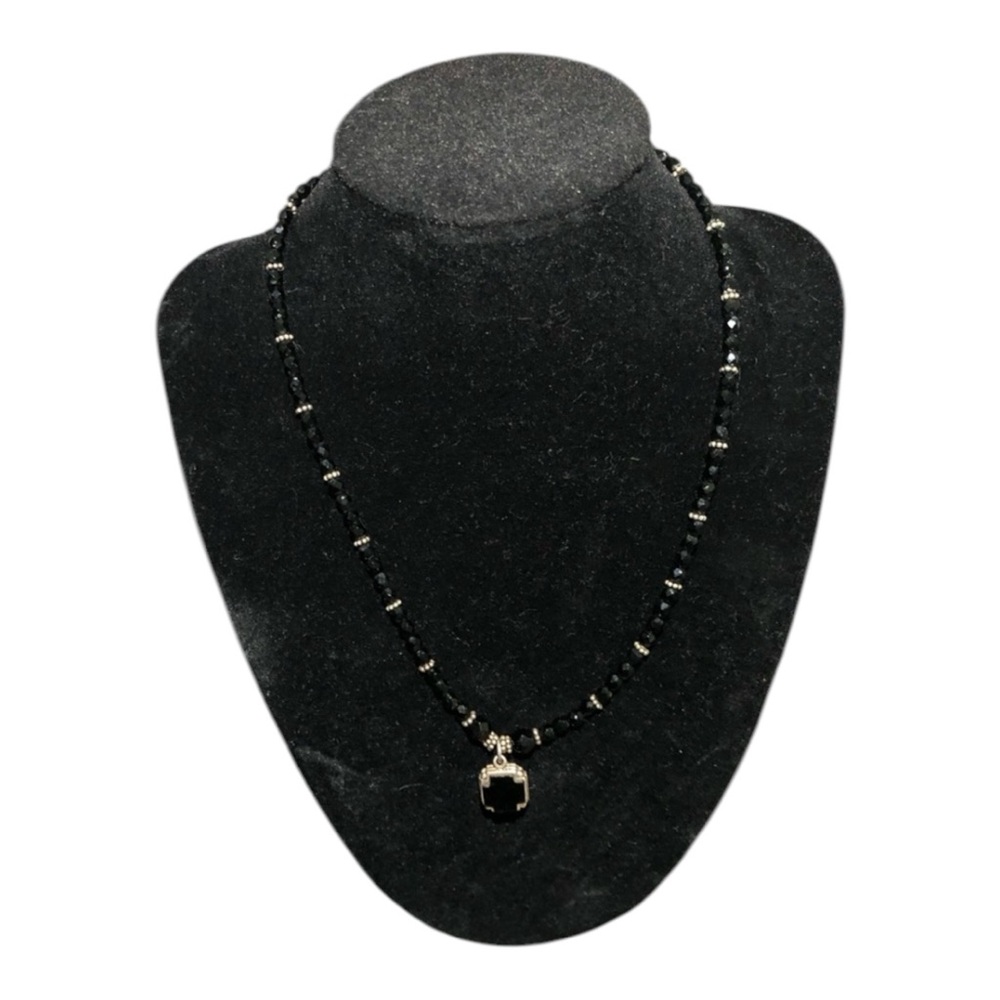 Silver and Onyx with Black Beads Reversible Necklace 16”